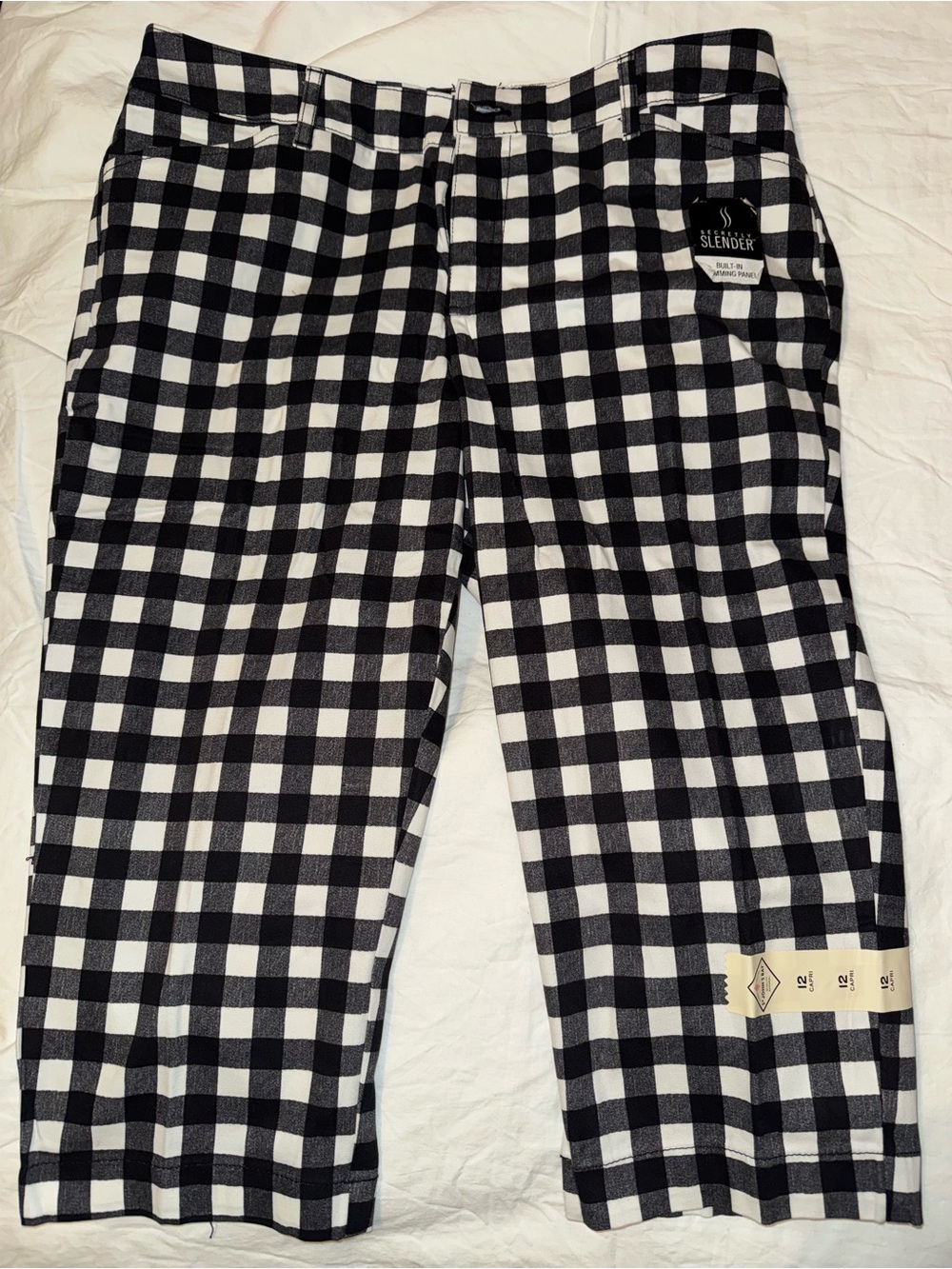 Womens Black and White Check Slim-Fit Capris St John’s Bay Size 12